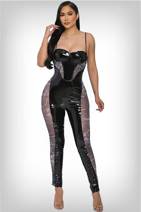 front-view-of-the-faux-leather-jumpsuit-highlighting-spaghetti-straps-and-padded-bra-like-top