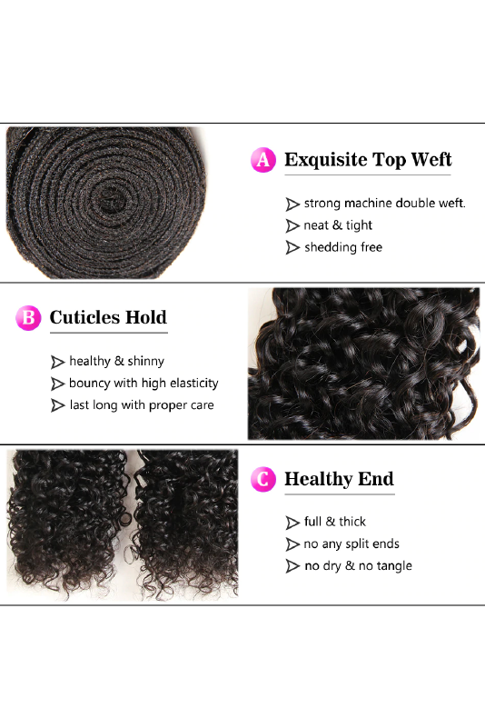 Women's Natural Color (1B), Kinky Curly Remy Brazilian Hair Extensions, Human Hair Bundles