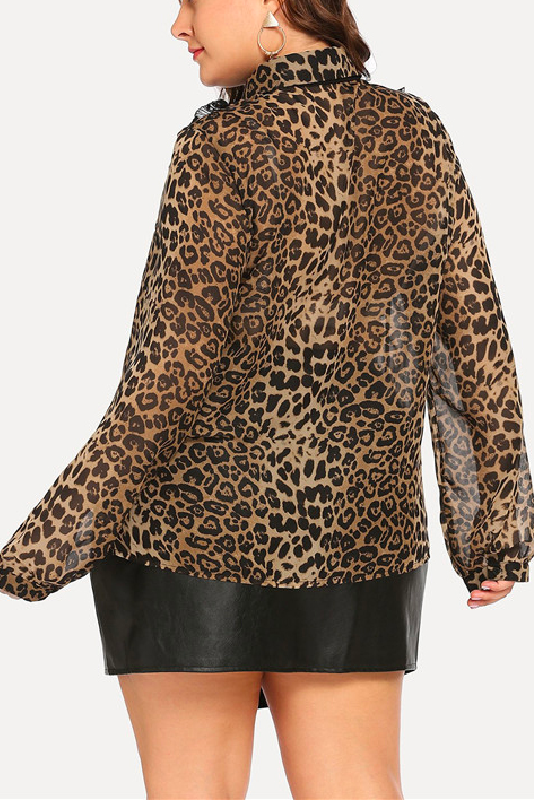 Sienna Brown Leopard Print Plus Size Dressy Blouse