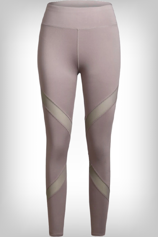 Gray High Rise Mesh Leggings, With Patchwork Designs