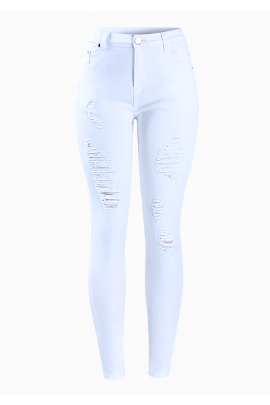 White Plus Size Ripped And Distressed Skinny Jeans Front Side