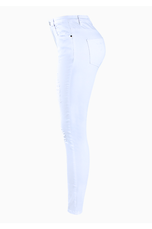 White Ripped And Distressed Skinny Jeans Front Side