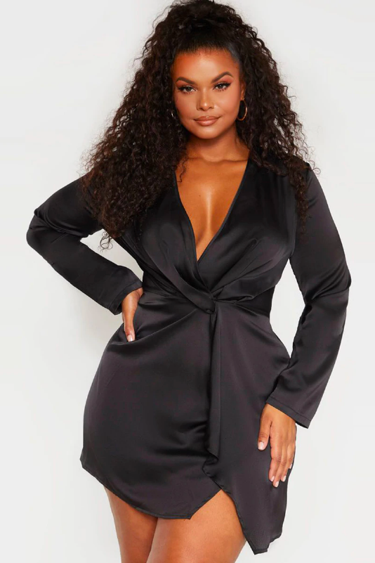 Sexy black wrap 2024 dress