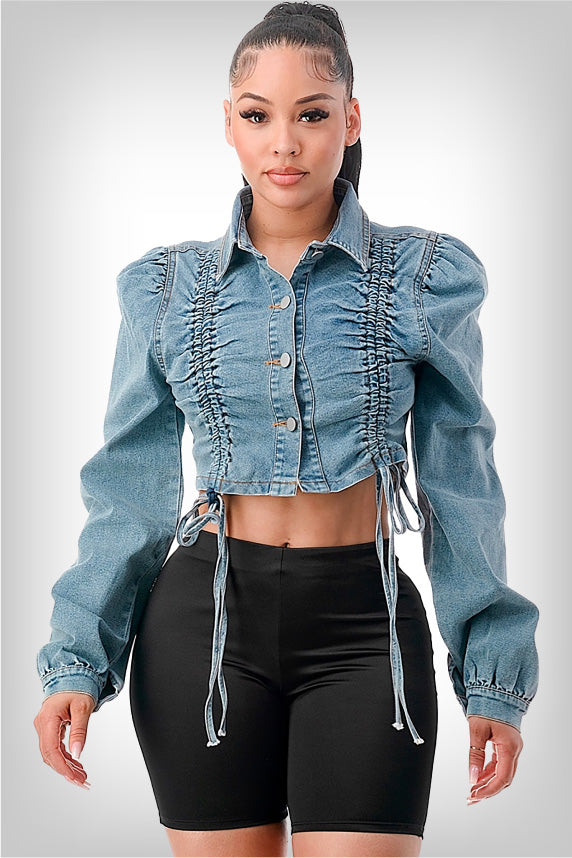 Plus Addison Ruched Denim Crop Top