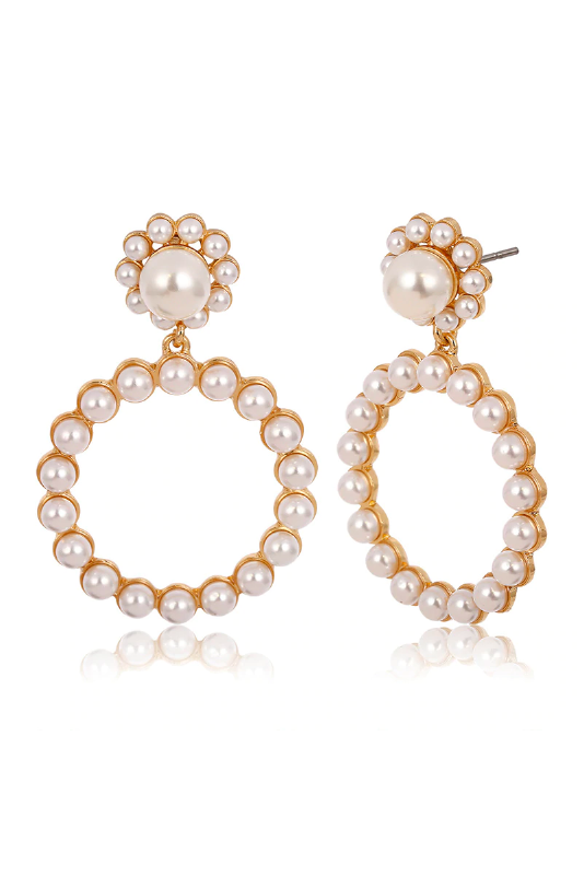 Gold And Pearl Round Drop Earrings