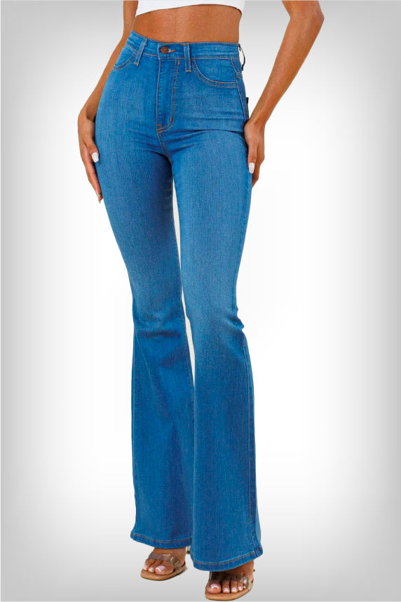 women's-bell-bottom-jeans-medium-stone-wash-flare-jeans-front-view