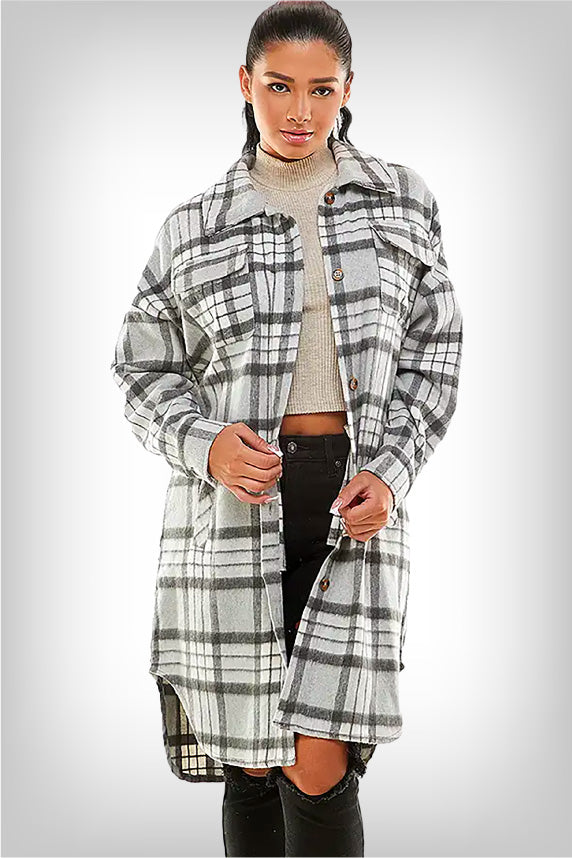 womens-black-long-plaid-shacket