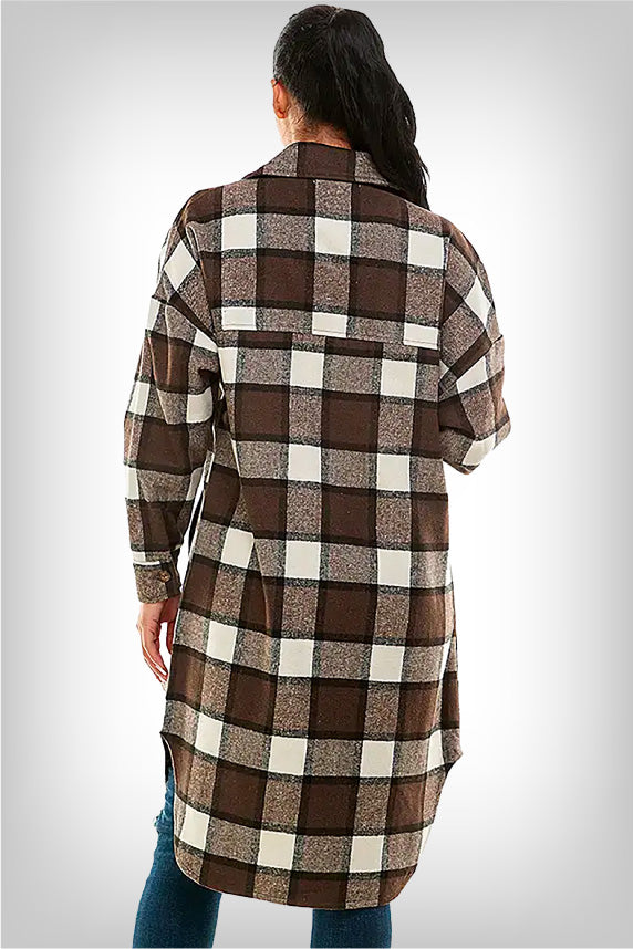 womens-brown-long-plaid-shacket