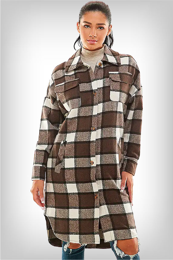 womens-brown-long-plaid-shacket